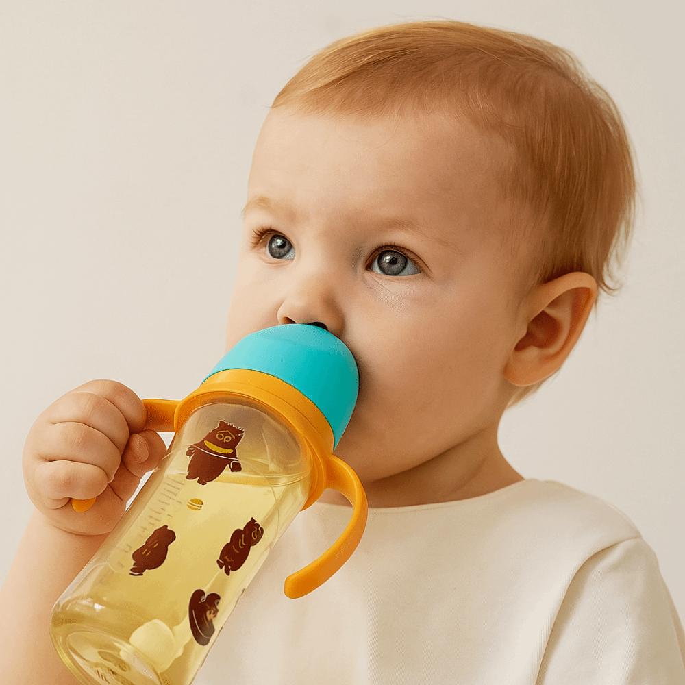 with Handle Baby Milk Bottle Cartoon Baby Drinking Cup Portable Baby Feeding Bottle  Travel