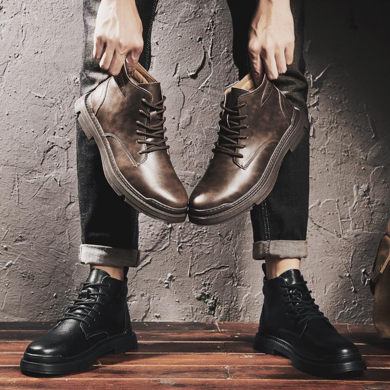 Fashion Cowhide Men's Motorcycle Boots High Top British Style Retro Chelsea Boots Workwear Boots