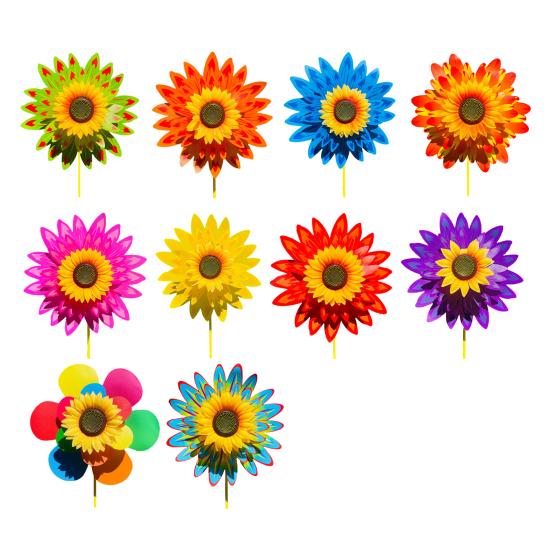Sunflower Pinwheel 3-Tier Sunflower Garden Wind Spinner Ground Insert Yard Decor Windmill for Patio Lawn Decoration
