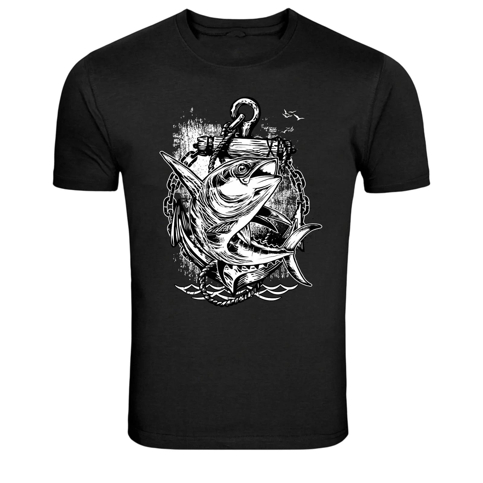 

Vintage Tuna Fishing Hook Anchor Ocean Angler Graphic T-Shirt 4XL