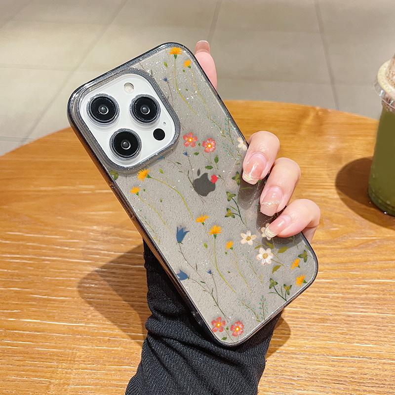 

Для Iphone 15 14 13 Pro Max 12 11 Силиконовый противоударный блестящий чехол с цветочным принтом, мягкий чехол для телефона с прозрачным принтом iPhone 15