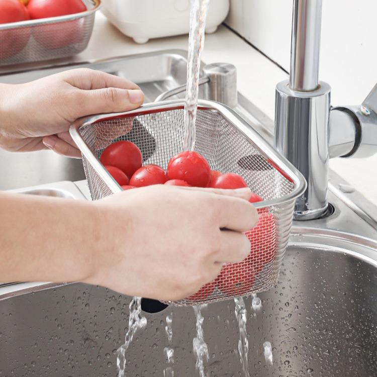 SP Sauce Stainless Steel Square Fry Basket with Stand and Oil Draining Tray