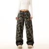 Unisex Retro Three-Stripe Camo Cargo Track Pants - Loose, Straight, Wide-Leg Fit