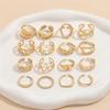 European and American Trendy 16-Piece Geometric Adjustable Ring Set