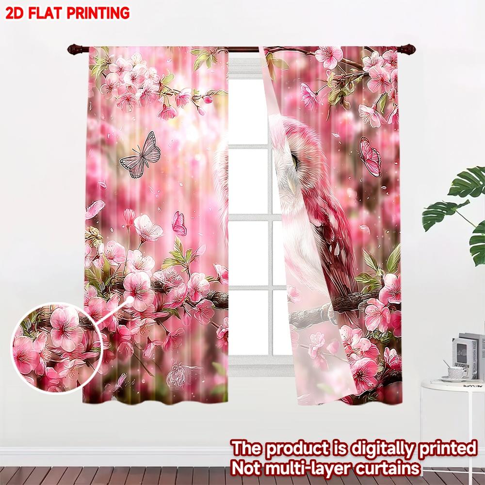 Set Of 2 Flat Printing Happy Valentine Day Party Curtain Creative Pink Owl Digital Printed Polyester Drapes Holiday Decorations
