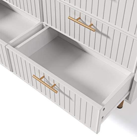 Bedroom Dresser Storage Cabinet, Chest of Drawers with 6 Drawers, White Sideboard Drawer Cabinet High Board for & All Living Rooms, Closet