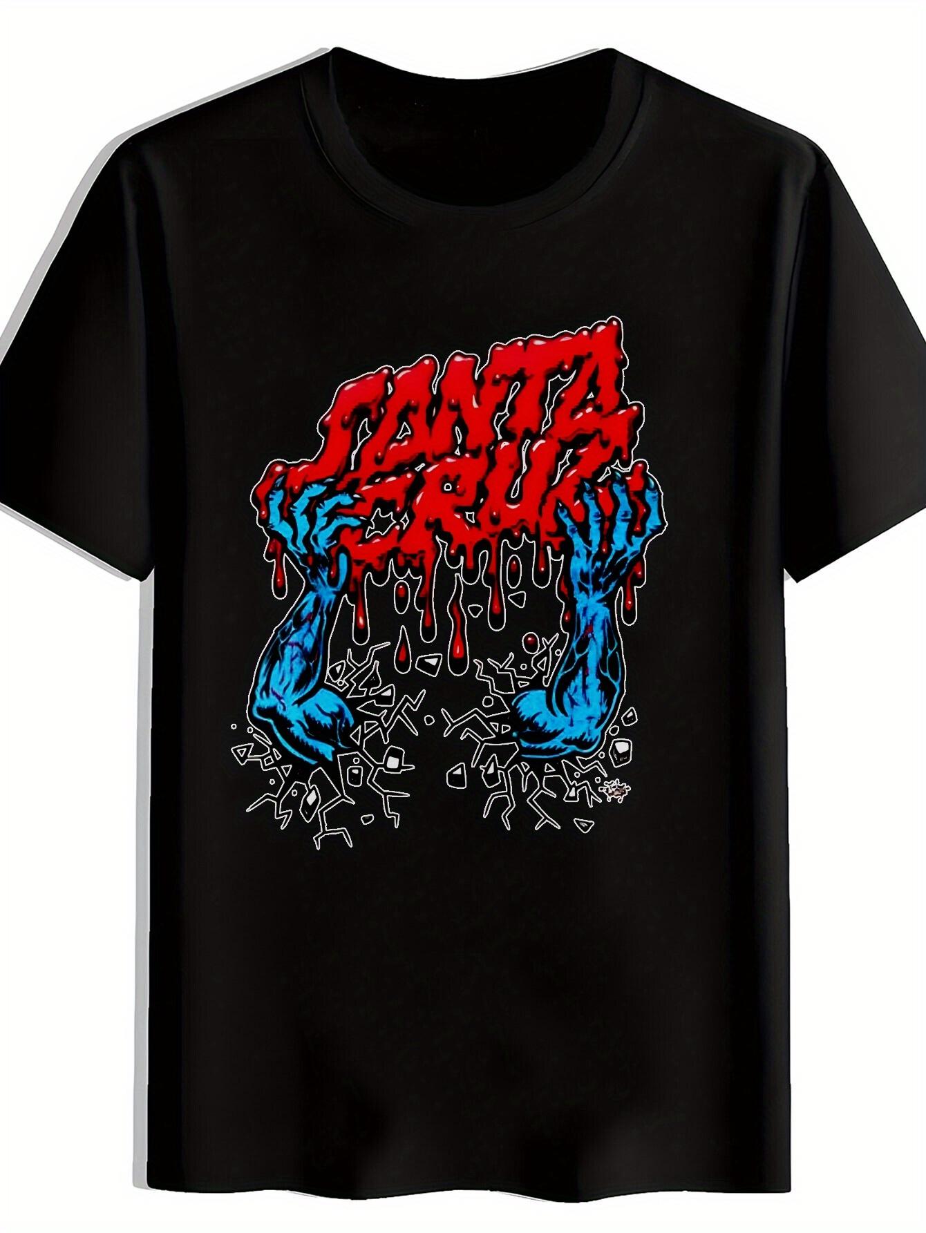Black T-shirt with Santa Graphic Design - Red & Blue Ink Splatter S