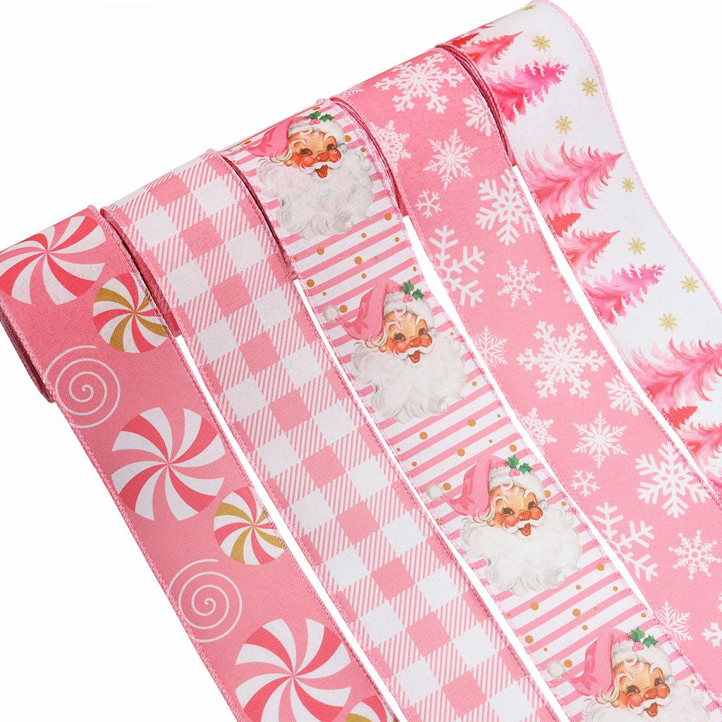 5yards Christmas Ribbon Printed Christmas Polyester Ribbon For Handmade Design Christmas Decoration Gift Packing