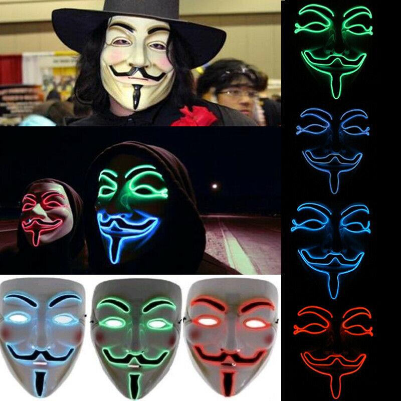 Led Light El Up Mask V For Vendetta Anonymous Guy Fawkes Costume Cosplay Props