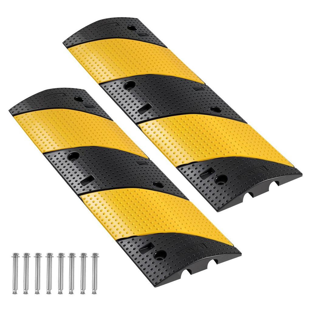 1000MM Rubber Speed Bump, 2 Pack, 2 Channel Heavy Duty Traffic Speed Hump, 9,979 kg/Axle Load Capacity, Cable Protector Ramp with Expansion Screws,