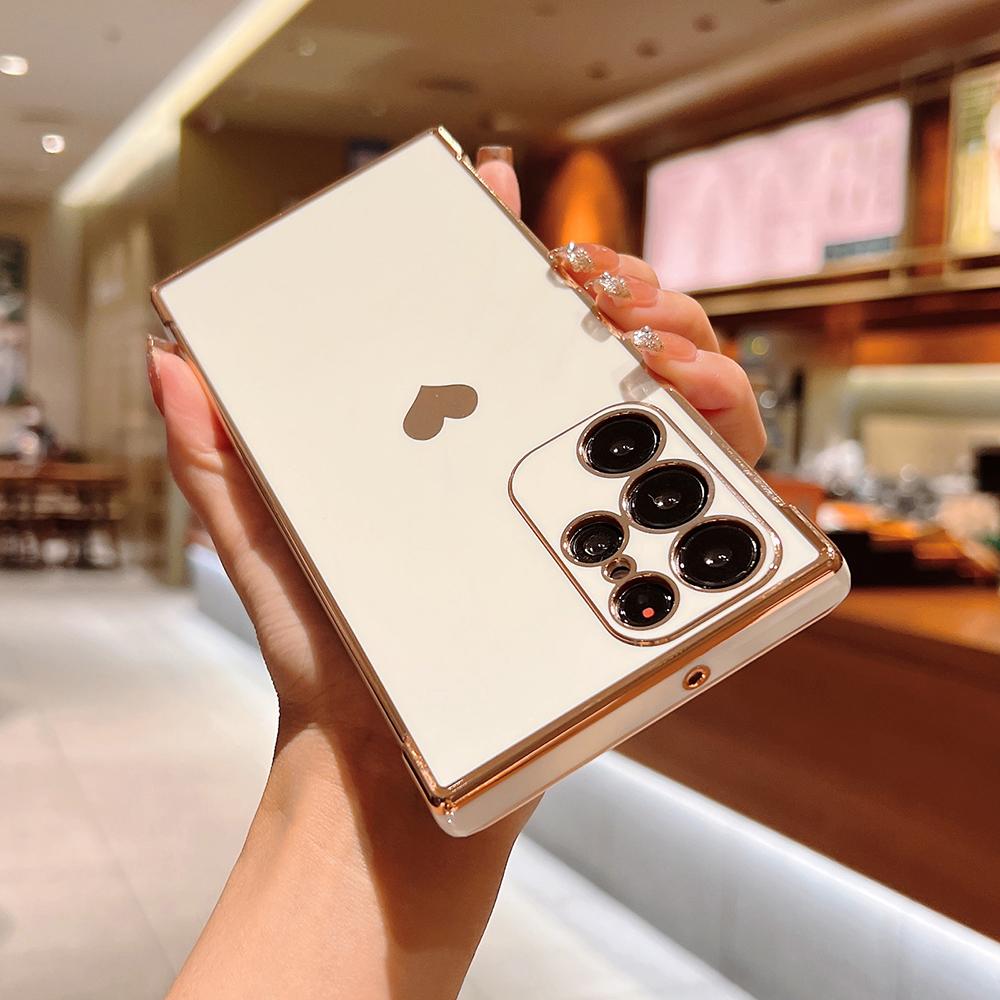Soft Electroplated Love Heart Phone Case For Samsung S26 S25 S24 S23 S22 Ultra S21 Plus S20 FE A13 A53 Silicone Shockproof Cover