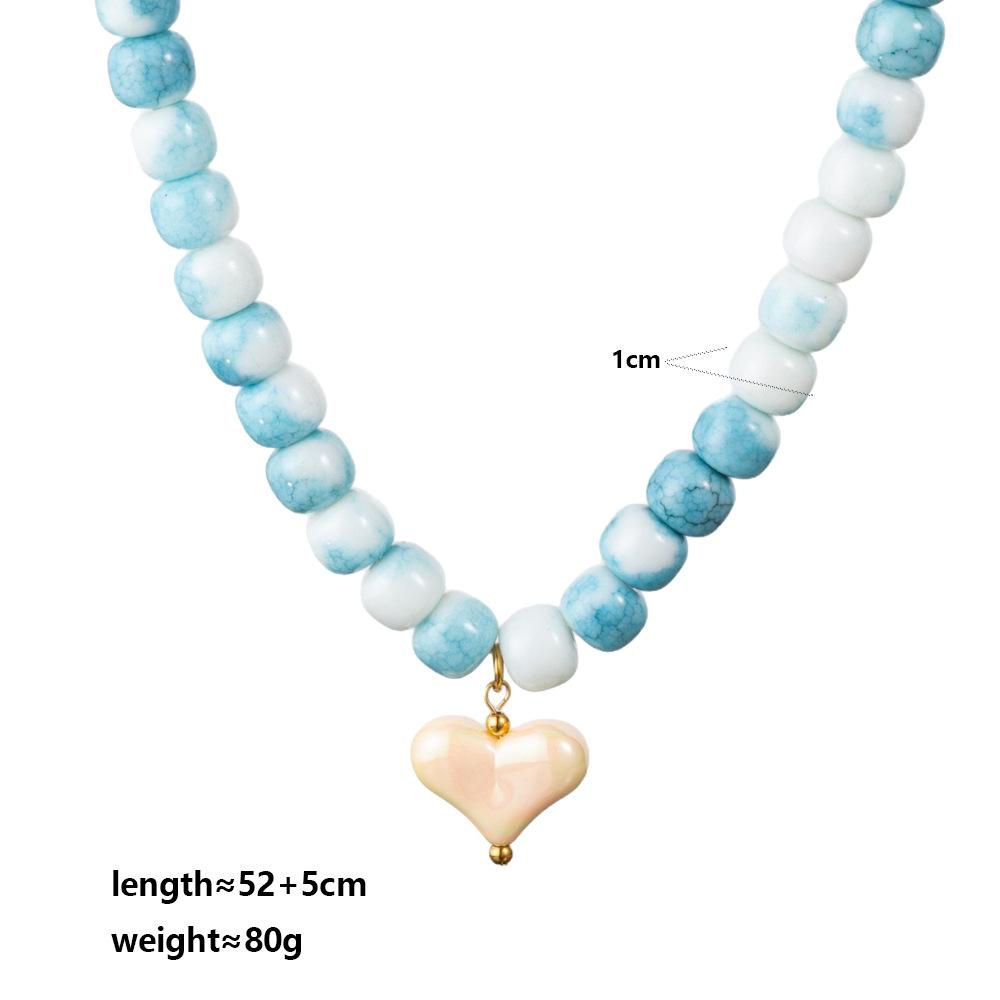 

Summer Cool Glass Bead Love Necklace for Women, Handmade Bead DIY Peach Heart Pendant with Stainless Steel Buckle