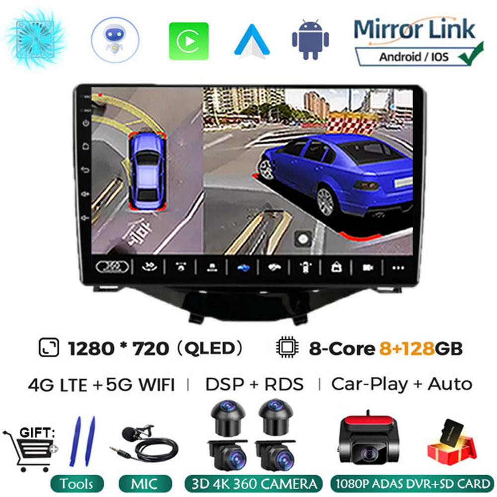 Car Radio Multimedia Player Android 14 For Toyota Aygo 2015 Peugeot 108 2020 Citroen C1 2015 - 2022 GPS Navigation Apple Carplay