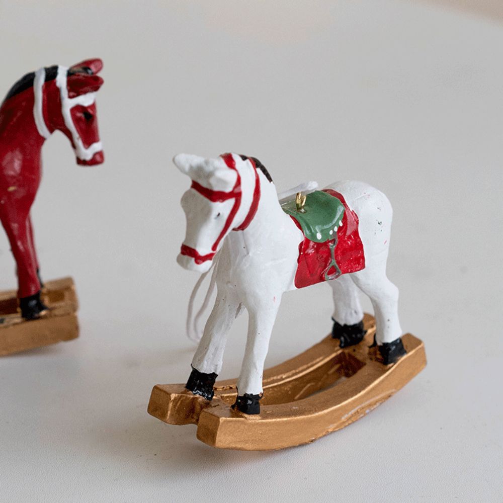 3D Cartoon Horse Christmas Retro Figurines Ornament Resin Kids Toys Gift Christmas Tree Decoration Multifunction