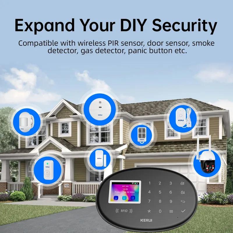 KERUI WiFi + 4G/2G Home Security Alarm System with PIR Motion Detector Door Sensor Tuya Smart Burglar Alarms Wireless Zones W204