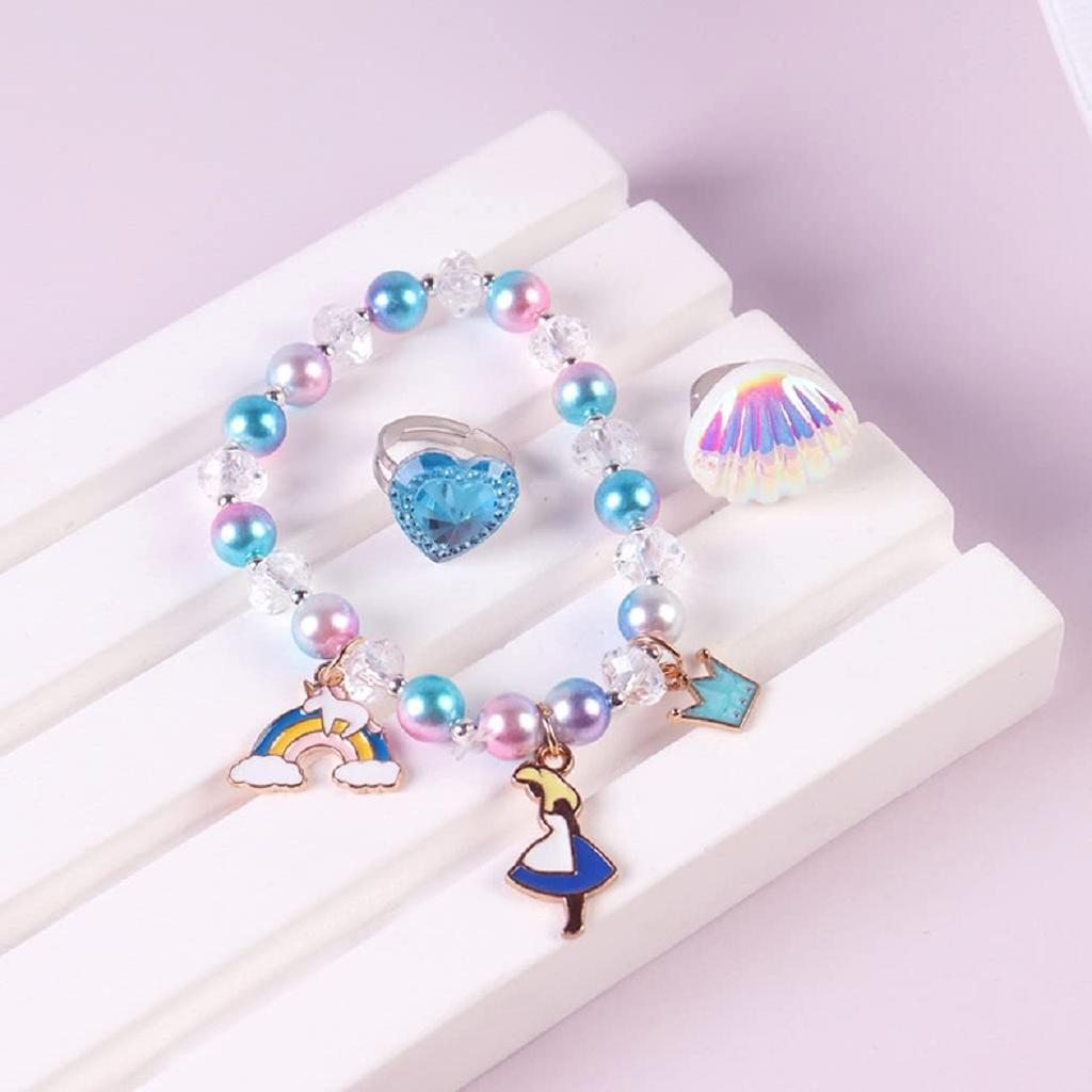 [Entregando Amor E Paz] 6-Piece Accessory Set, Blue, Princess Transformation, Necklace, Ring, Earrings, Bracelet, Cosplay, Girl (Blue)