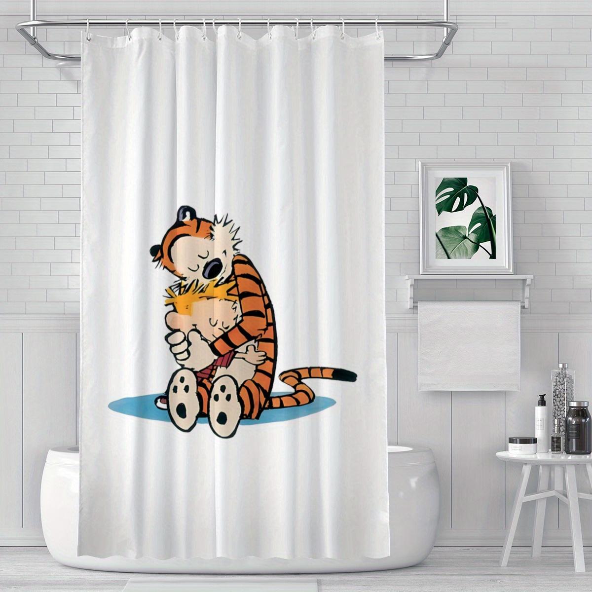 Dunika Chen Boys Whimsical & Tiger Cartoon Shower Curtain – Nostalgic Adventure Art, Elegant Guest Bathroom Decor, 70X70in, Includes Hooks
