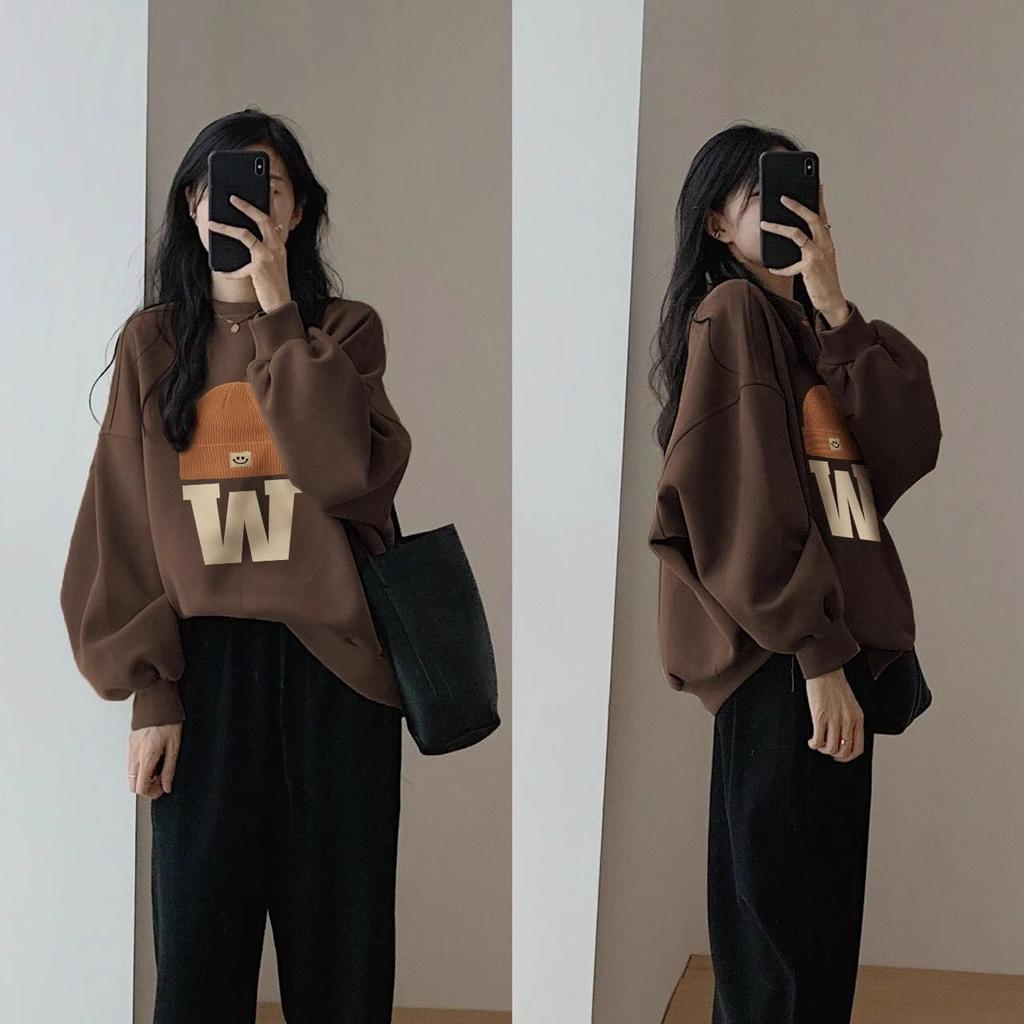 Outono e inverno gola redonda plus size solto feminino casais usam pulôver de manga comprida acolchoado