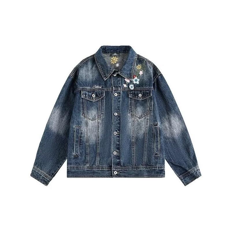 Denim jacket men's spring and autumn American vintage distressed trend slim biker jacket cargo casual top for men