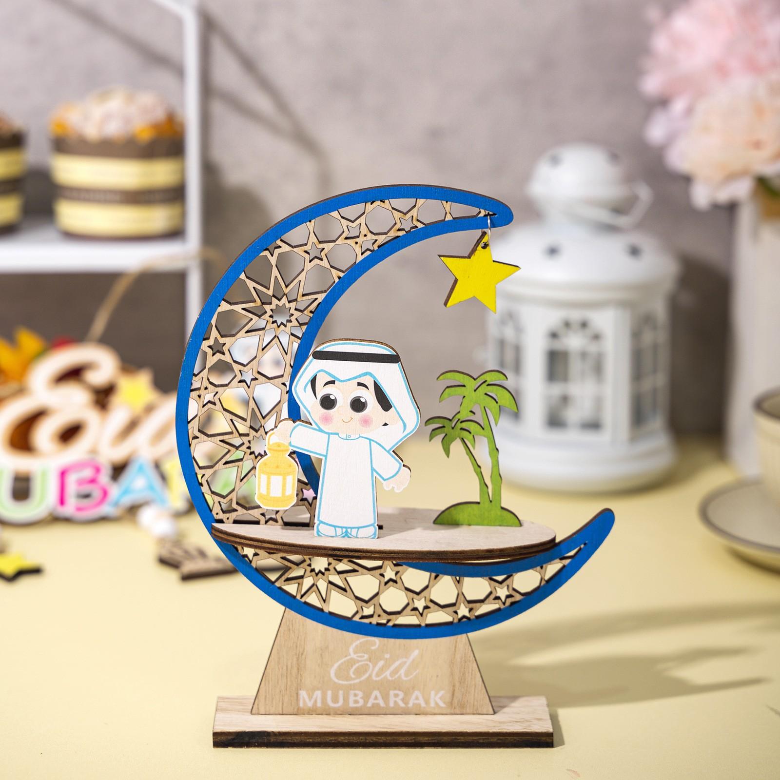 

Hollow Moon Wooden Decorations Middle Festival Party Star And Moon Castle Desktop Decorations One Size синий