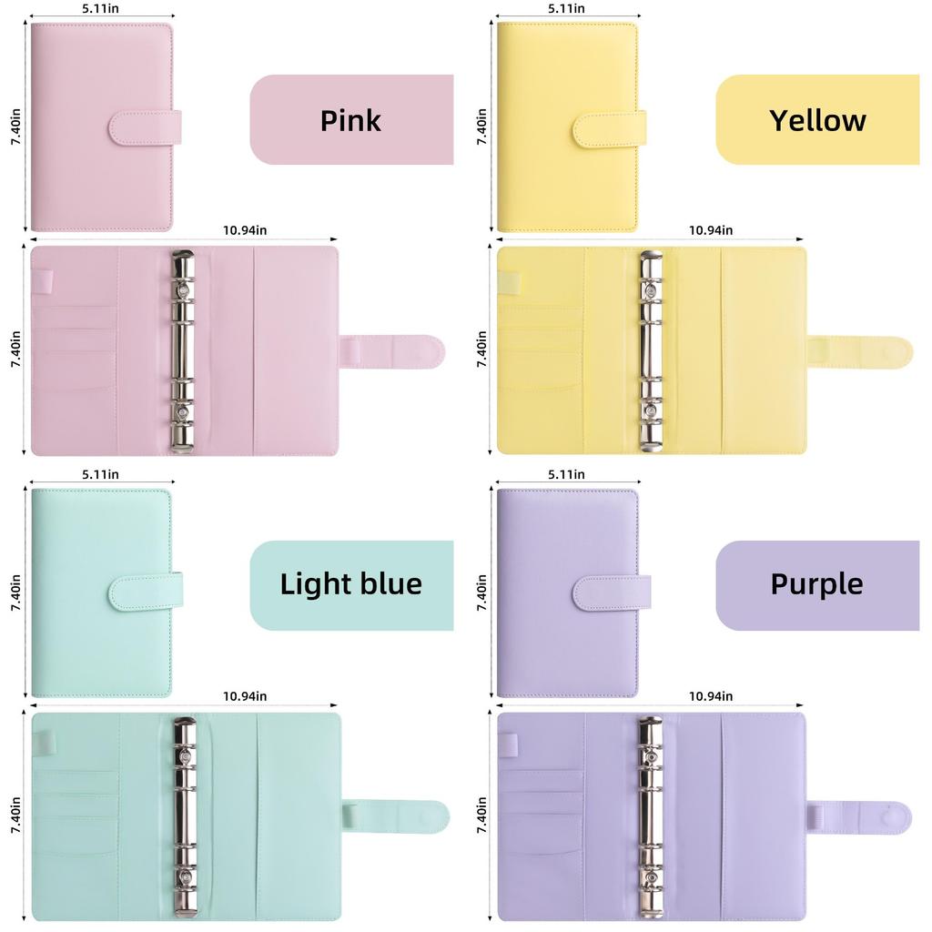 A6 Binder Cover Faux Leather Planner Organizer Notebook Refillable Ring Binder with Card Slots and Snap Closure for Personal Use