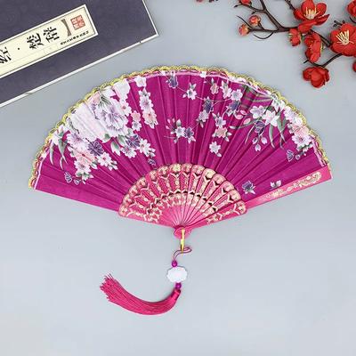 Silk Cloth Gold Edge Fans Chinese Traditional Dance Fan Chinese Style Fan Customized Handmade Folding Fan Decorative Fan