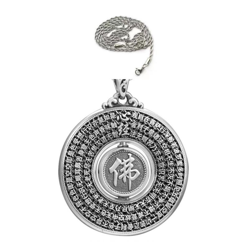 Copper Heart Sutra Pendant Necklace Men Women Vintage Style Round Charm With Chain Options