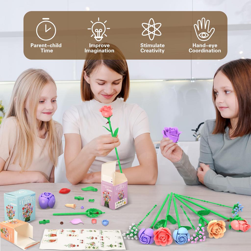 Christmas 24 Days Flower Bouquet Countdown Calendar W/24 Kind of Flower Flower Bouquet Building Blocks Set for Adults Teens Kids