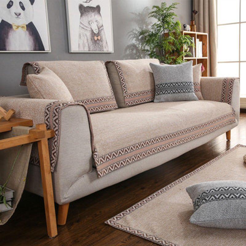 

Cotton Linen Solid Wood Leather Sofa Cushion All Year Round Neutral Chinese Anti-Slip Sofa Slipcover Sets Modern Minimalist Fabric Linen Full Covered Modern Chinese-Khakis 70*70cm