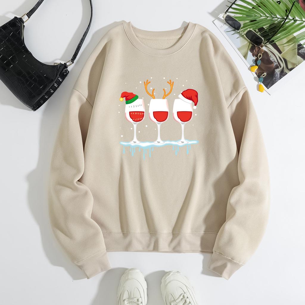 Christmas Women Thick Hoodies & Sweatshirts Velvet Round Neck Hoodie Winter Warm Pullover Casual Sweatshirt