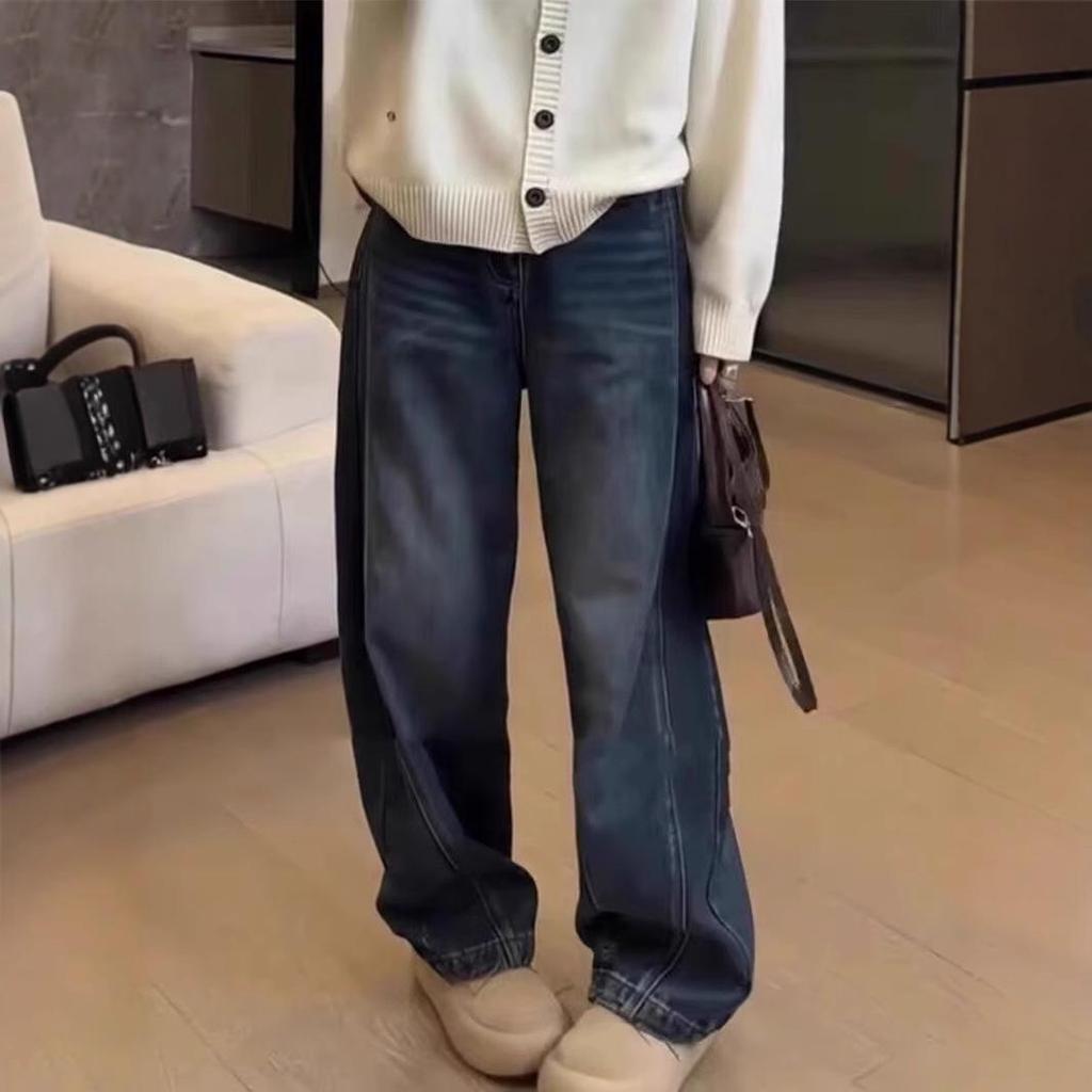 Women's Plus-size Slimming Jeans: Hip-covering, Fleece-lined, Wide-leg, Narrow-leg and Banana Pants for Autumn and Winter.