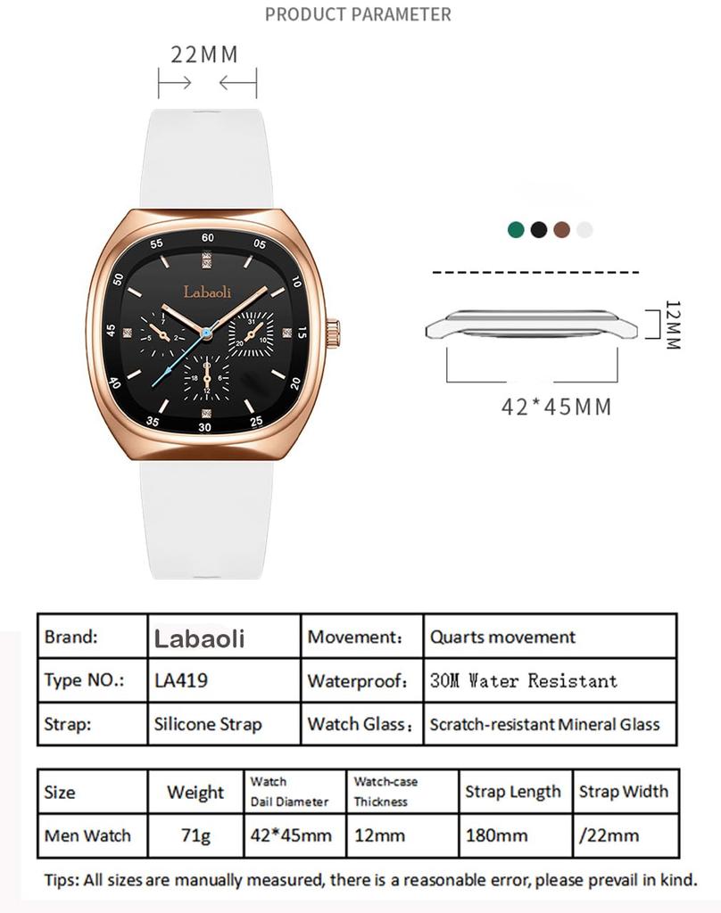 Square Silicone Big Brand Gift for High School Students Women's Wristwatch, Waterproof, Sporty, Cute, Simple, Stylish, Casual, Face, Name, White,