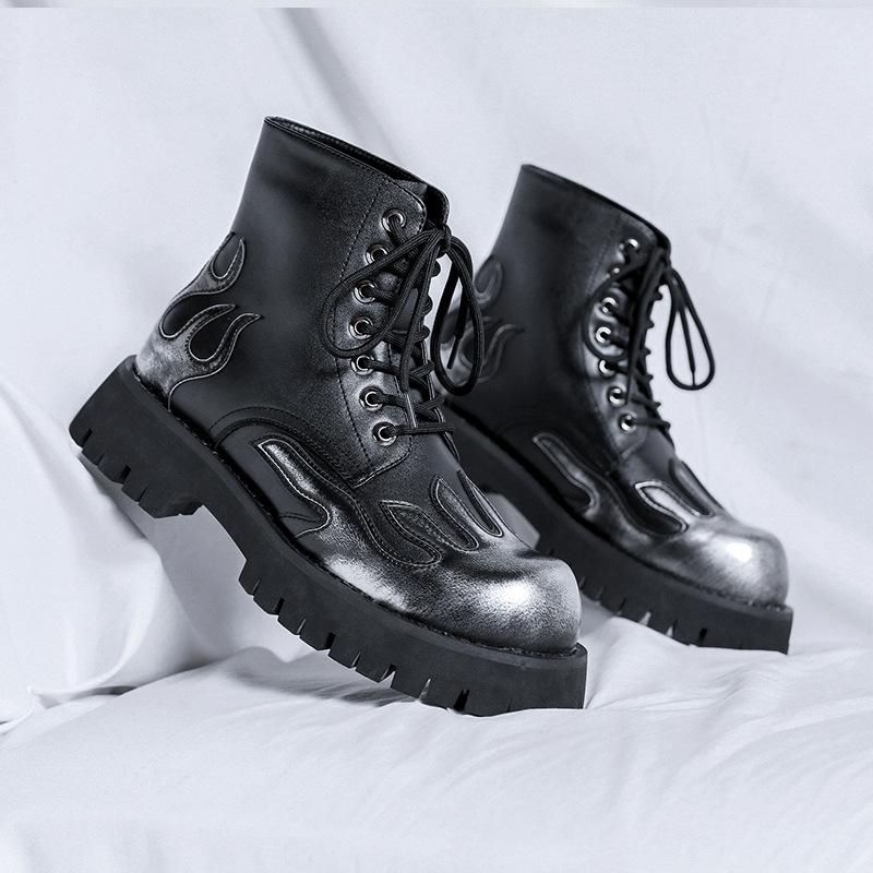 

Новые нишевые трендовые ботинки с пламенем, модные мужские ботинки Martin, мужские короткие ботинки с толстой подошвой и высоким берцем 9519-R 44 чёрный