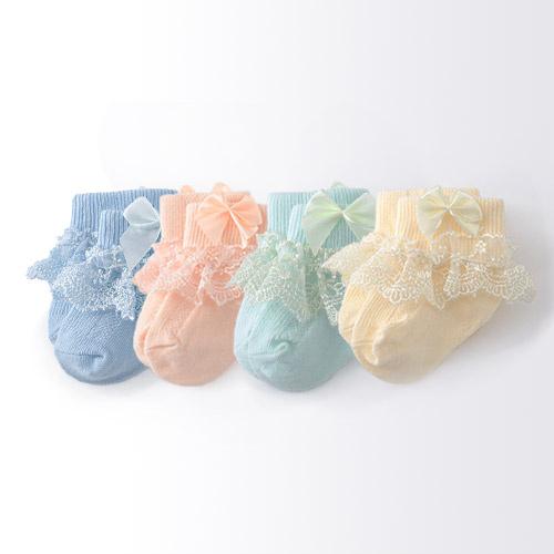 4Pairs/lot Newborn Baby Socks For Girls Cotton Lace Infant Girls Sock Princess Bow Toddler Baby Girls Socks Spring 0-24M
