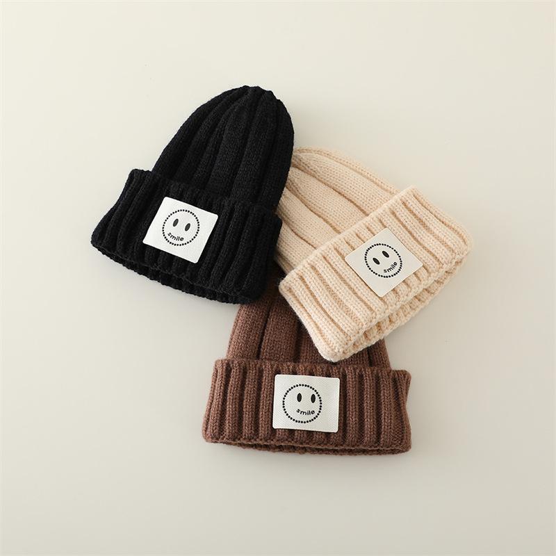 New Solid Color Versatile Children's Hats for Infants and Young Children To Keep Warm Simple and Smiling Woolen Knitted Hats Trendy