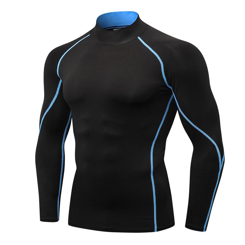 Men's High Neck Performance Long Sleeve Sports Shirt - Stretch, Breathable, Stand-Up Collar for Running & Basketball