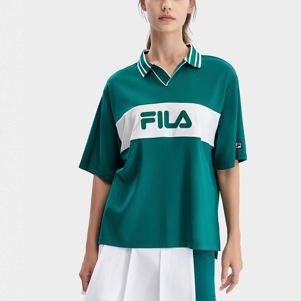 FILA 2023 Summer Casual Short Sleeve Polo Shirt Women tops Cats-Eye-Green A11W323115F-TQ