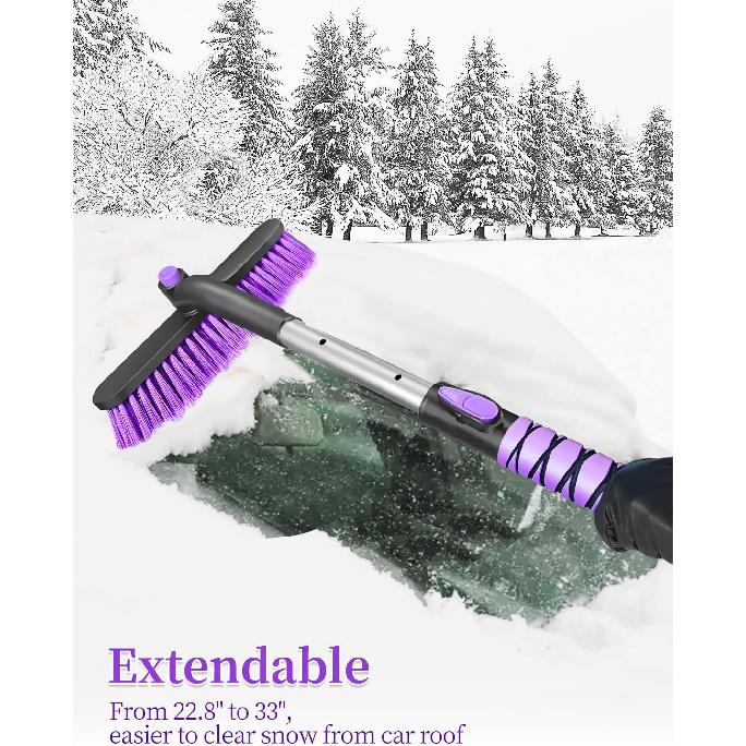 HEEYA Ice Scraper With 12.6 Inch Large Brush Head, Extendable Ice Scraper And Snow Brush For Car Windshield Window, Portable Car Scraper Snow Brush