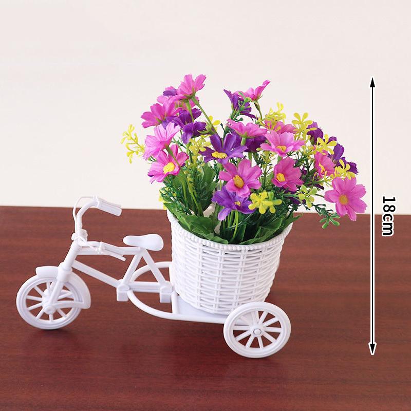 Dekoracje Kwiatowe Symulacyjne Kosz Kwiatowy Rattanowy Model Trójkołowy Rowerowy Dom Ogród Dekoracja na Wesele Romantyczna i Urocza