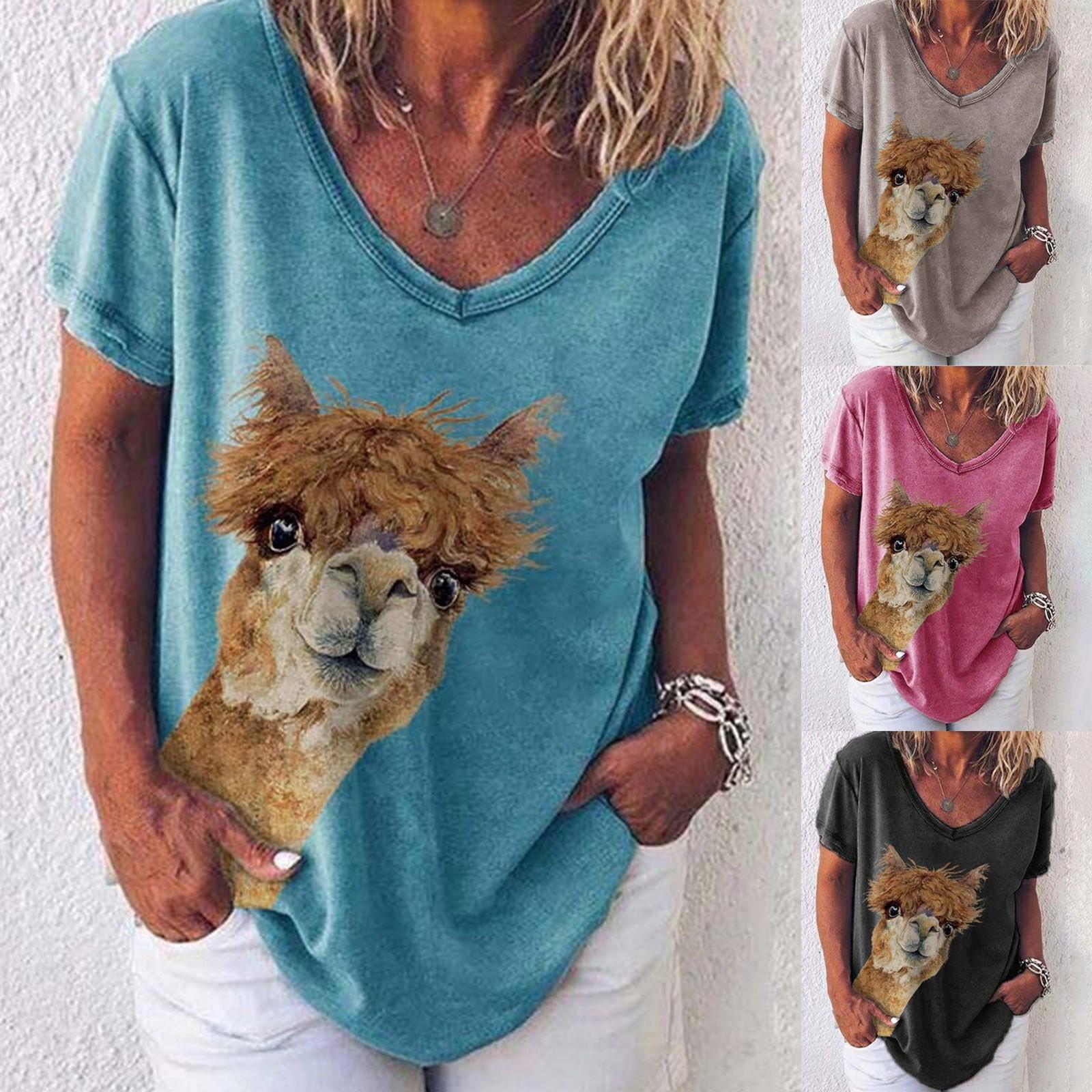 

Women Summer Cute Short Sleeve T-Shirts V-Neck Pullover Casual Tops