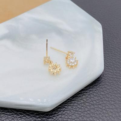 Genuine 14K Gold Color Color Diamond Ear Studs Aretes De Plata De Women Ley Mujer Solid Color Diamond Jewellry Drop EarringTrendy