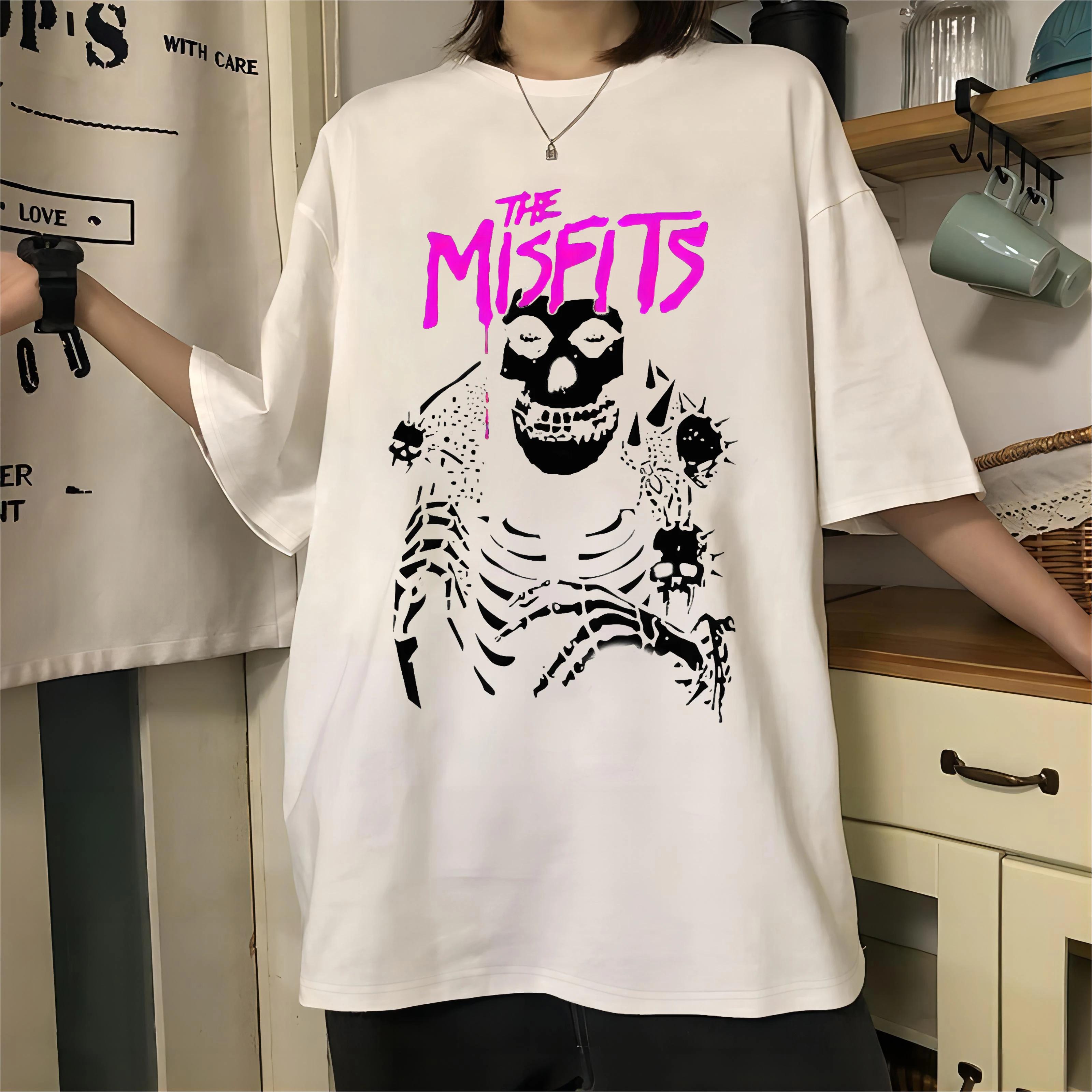 YUMMYY Women S Y2K Womens Clothes 2024 Summer Misfits Americo An Psycho Punk Rock Band Printing Graphic Oversize T-Shirt Tee S