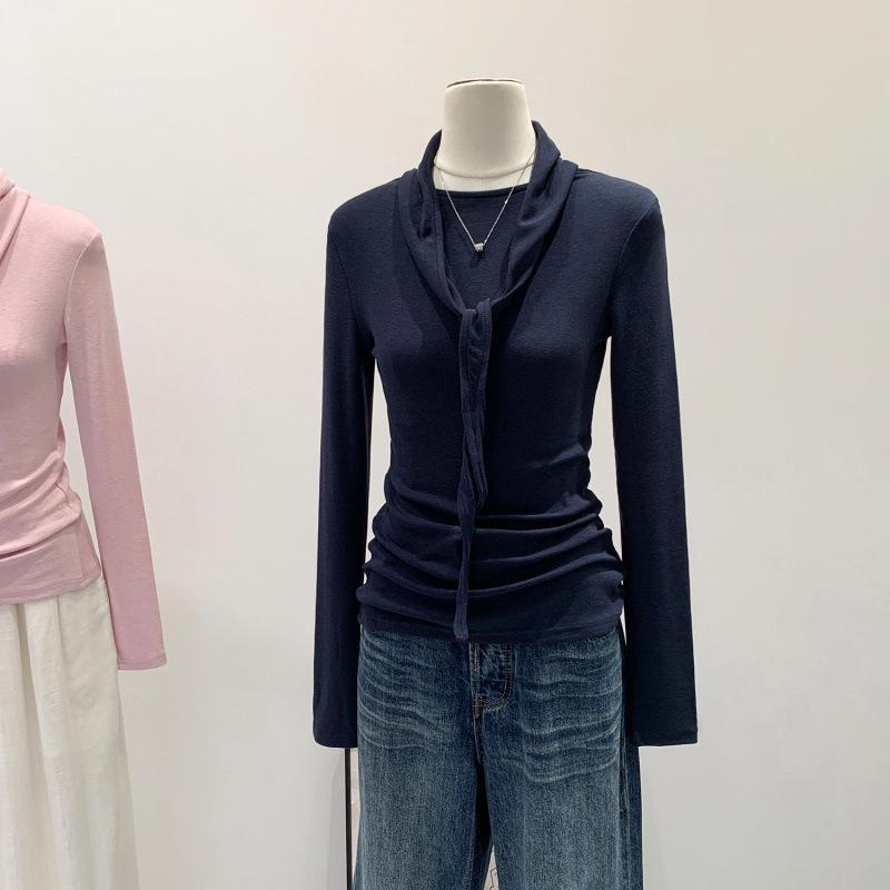 Women's Autumn/Winter 2025 Scarf Bow Tie Lace-up T-shirt