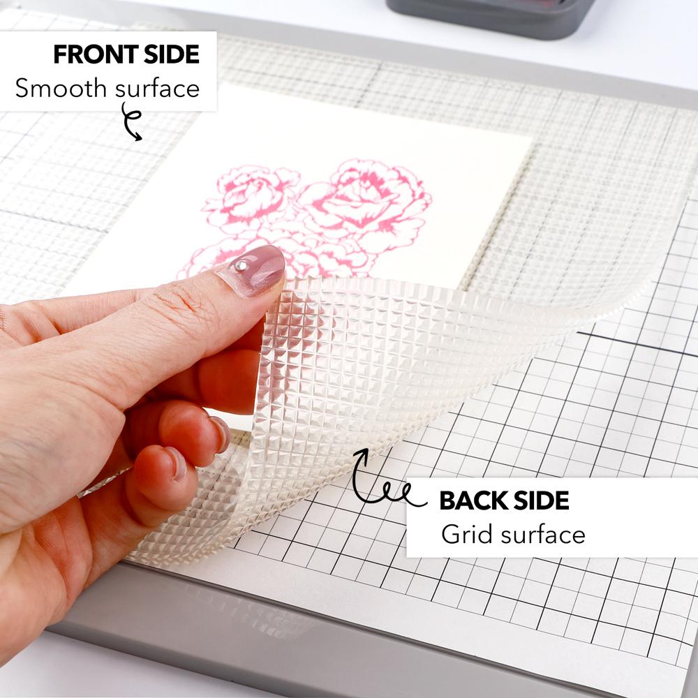 8.25x8.25inch Low Tack Sticky Mat with Grid for Stamping Stenciling Ink Blending Clear Photopolymer Craft Low Tacky Mat Stamp
