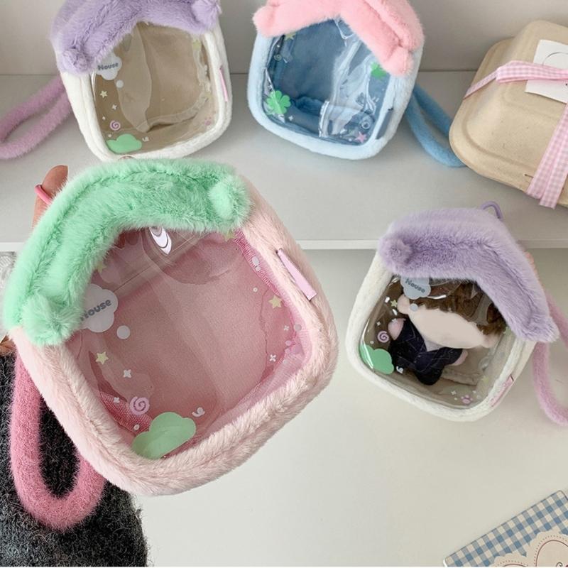 Clear Figure Display Bag with Keychain,Portable Doll Storage Bag Carrying Case Pouch Keying Charms for Collectibles