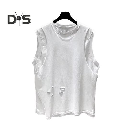 

Мужской летний повседневный жилет с круглым вырезом без рукавов, свободные топы на бретелях, однотонная футболка с рваными отверстиями, жилет в уличном стиле 3XL