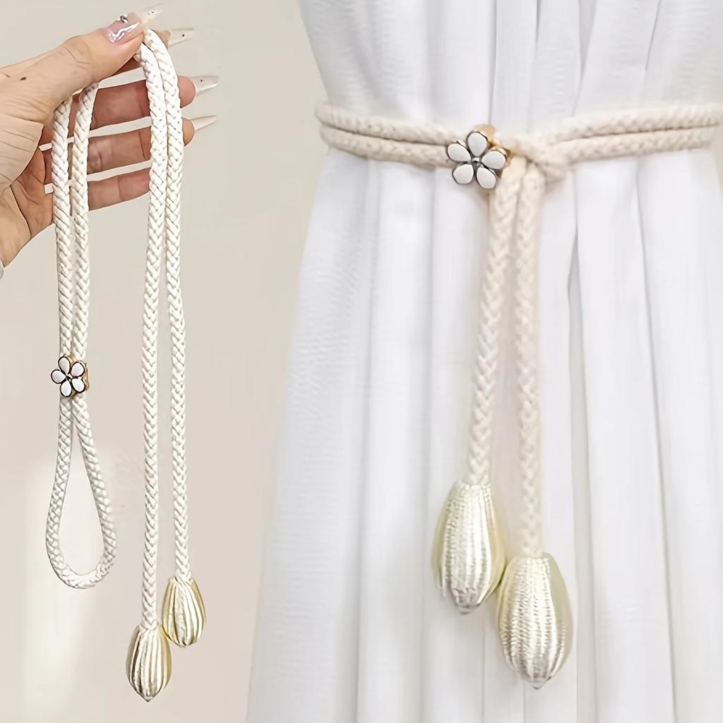 2pcs/pair Adjustable Cotton Cord Curtain Tie Hand Woven Rope Curtain Buckle Strap Fasteners Home Decoration Accessories