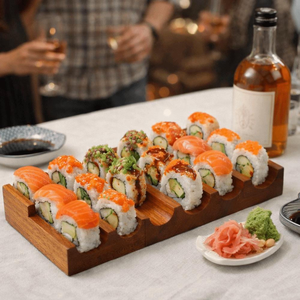 Japanese Style Walnut Sushi Rack U-shaped Sushi Wooden Tray Food Display Rack  Kitchen Tool