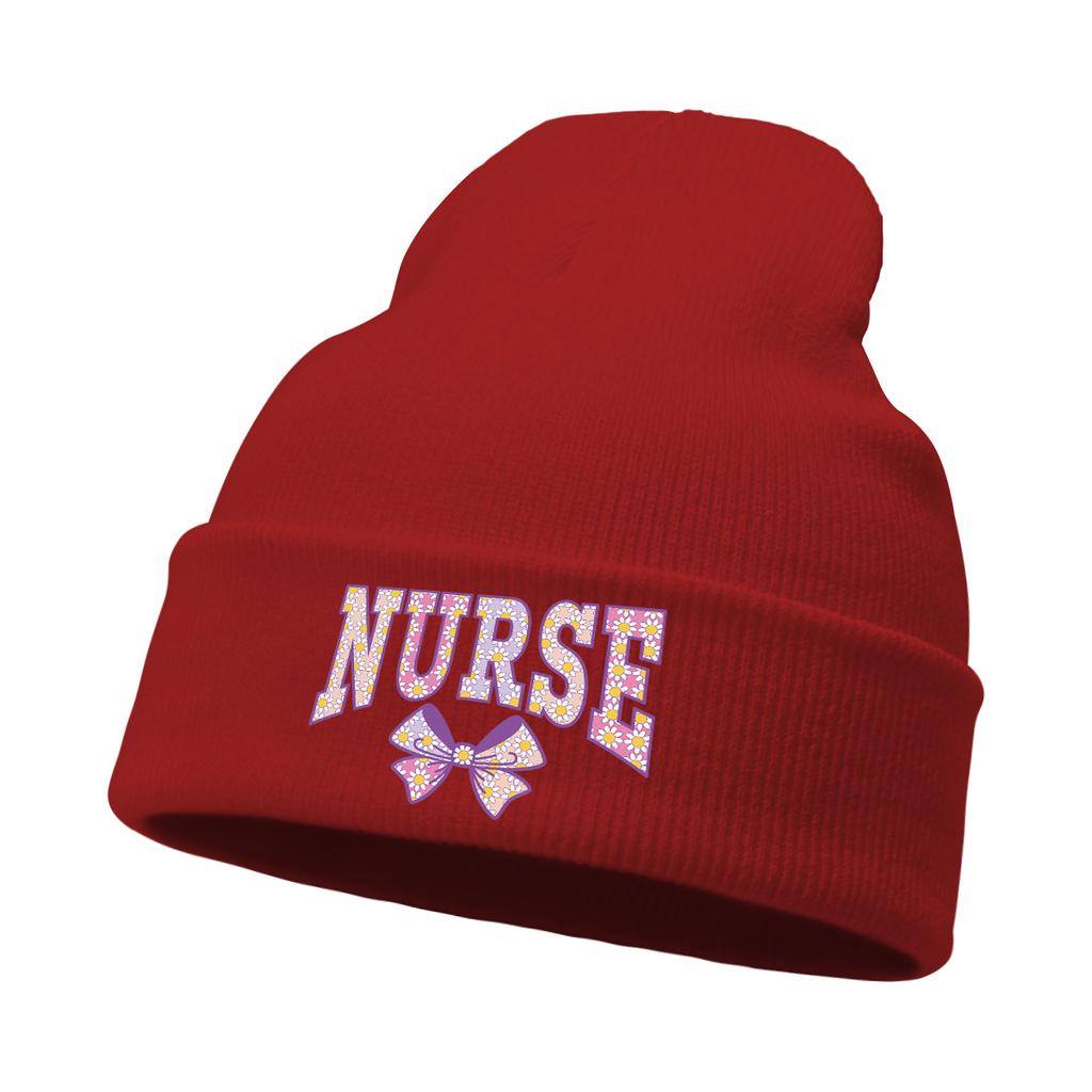 Nurse Bow Print Warm Winter Hats Unisex Cap Beanie Man Cap Stretchable Trendy Knitted Hat Beanie Perfect For Urban Style