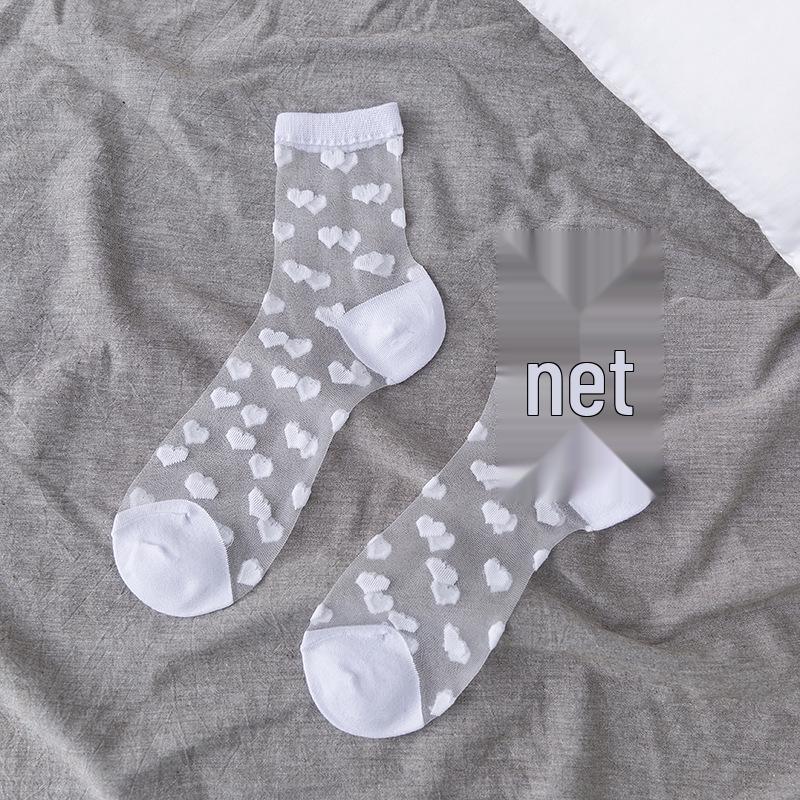 Women’s Summer Sheer Stockings - Black & White Polka Dot, Vertical Stripe, Heart Pattern
